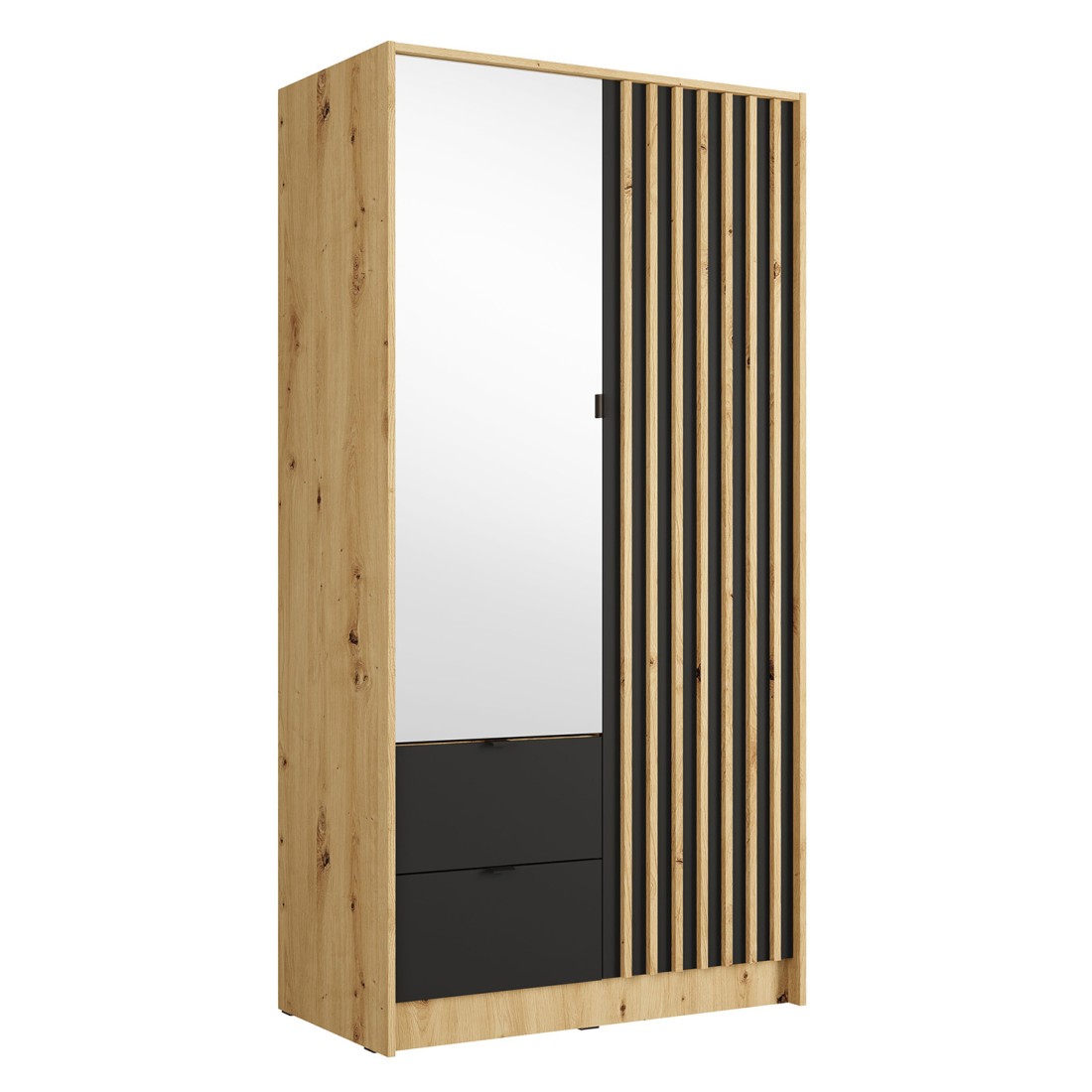 Armoire TORVIK 2 portes avec miroir, tiroirs et tasseaux décoratifs 101 cm