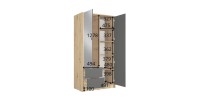Armoire TORVIK 2 portes avec miroir, tiroirs et tasseaux noir et chêne 101 cm