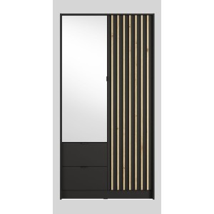 Armoire TORVIK 2 portes avec miroir, tiroirs et tasseaux noir et chêne 101 cm