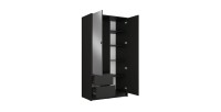 Armoire TORVIK 2 portes avec miroir, tiroirs et tasseaux noir et chêne 101 cm