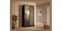 Armoire TORVIK 2 portes avec miroir, tiroirs et tasseaux noir et chêne 101 cm