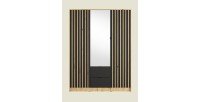 Armoire TORVIK 3 portes avec miroir, tiroirs et tasseaux noir et chêne 150 cm
