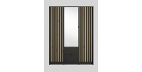 Armoire TORVIK 3 portes avec miroir, tiroirs et tasseaux noir et chêne 150 cm