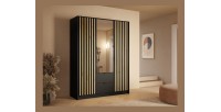 Armoire TORVIK 3 portes avec miroir, tiroirs et tasseaux noir et chêne 150 cm