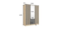 Armoire TORVIK 3 portes avec miroir, tiroirs et tasseaux noir et chêne 150 cm