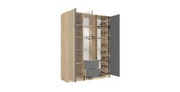 Armoire TORVIK 3 portes avec miroir, tiroirs et tasseaux noir et chêne 150 cm