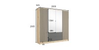 Armoire TORVIK 4 portes avec miroirs, tiroirs et tasseaux noir et chêne 200 cm