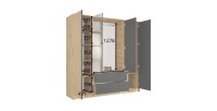 Armoire TORVIK 4 portes avec miroirs, tiroirs et tasseaux noir et chêne 200 cm
