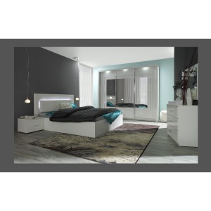 copy of Conjunto de cama PANAREA 180x200 con LED, somier y mesitas de noche – Blanco brillante – Cama de diseño moderno