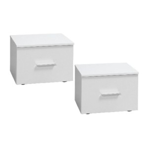 copy of Conjunto de cama PANAREA 180x200 con LED, somier y mesitas de noche – Blanco brillante – Cama de diseño moderno