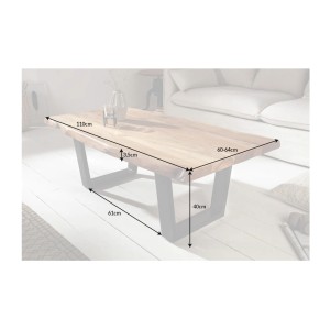 Table basse ARKAYA en acacia 110cm pieds noir en forme de U dimensions