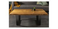 Table basse ARKAYA en acacia 110cm pieds noir en forme de U vue de face