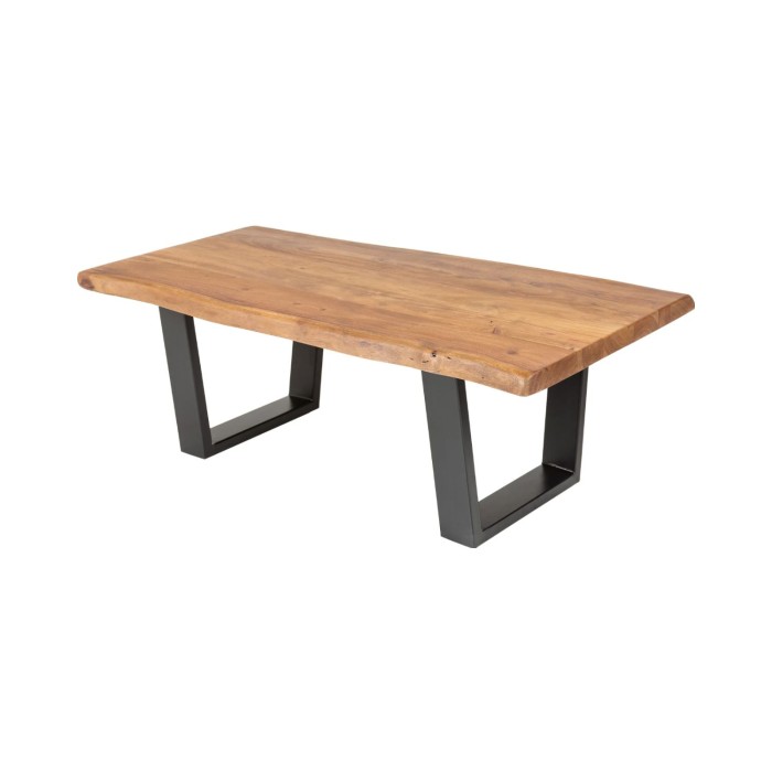 Table basse ARKAYA en acacia 110cm pieds noir en forme de U