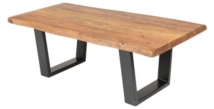 Table basse ARKAYA en acacia 110cm pieds noir en forme de U