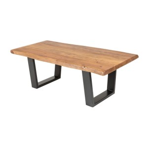 Table basse ARKAYA en acacia 110cm pieds noir en forme de U