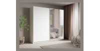 Armoire VENEZIA avec dressing ouvert LED et miroirs blanc mat 221 cm