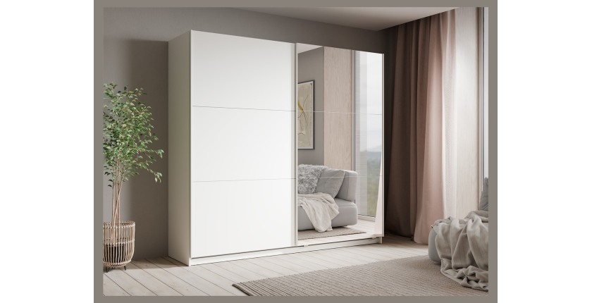 Armoire VENEZIA avec dressing ouvert LED et miroirs blanc mat 221 cm