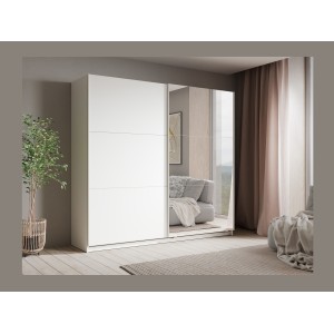Armoire VENEZIA avec dressing ouvert LED et miroirs blanc mat 221 cm
