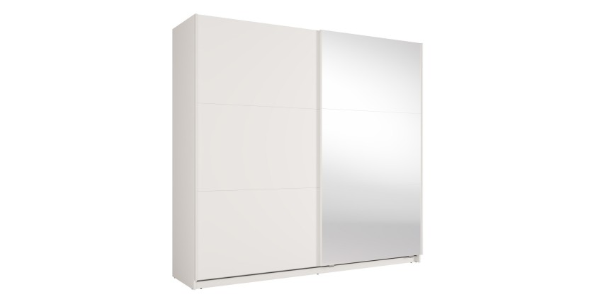 Armoire VENEZIA avec dressing ouvert LED et miroirs blanc mat 221 cm