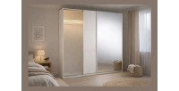 Armoire VENEZIA avec dressing ouvert LED et miroirs blanc mat 221 cm
