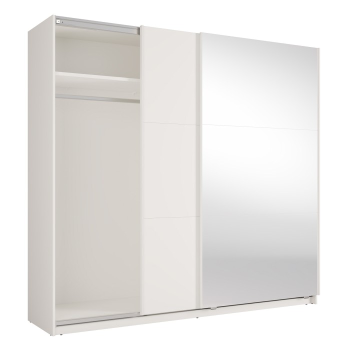 Schrank VENEZIA mit offenem LED-Kleiderschrank und Spiegeln in Mattweiß 221 cm