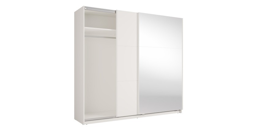 Armoire VENEZIA avec dressing ouvert LED et miroirs blanc mat 221 cm