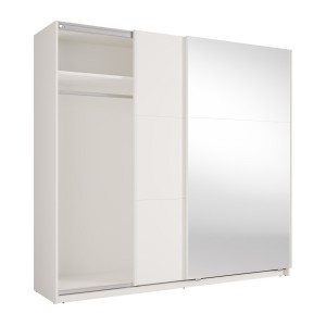 Armoire VENEZIA avec dressing ouvert LED et miroirs blanc mat 221 cm