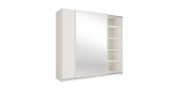Armoire VENEZIA avec dressing ouvert LED et miroirs blanc mat 221 cm