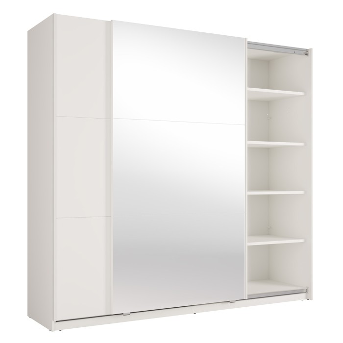 Schrank VENEZIA mit offenem LED-Kleiderschrank und Spiegeln in Mattweiß 221 cm