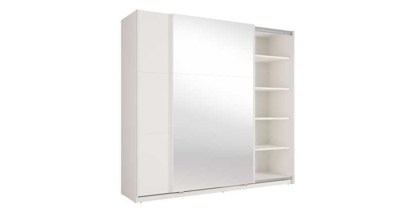 Armoire VENEZIA avec dressing ouvert LED et miroirs blanc mat 221 cm
