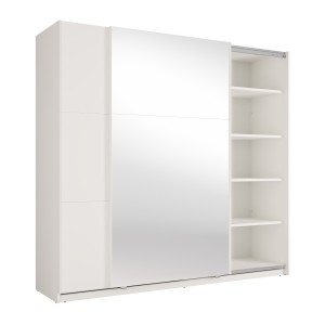 Armoire VENEZIA avec dressing ouvert LED et miroirs blanc mat 221 cm