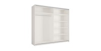 Armoire VENEZIA avec dressing ouvert LED et miroirs blanc mat 221 cm