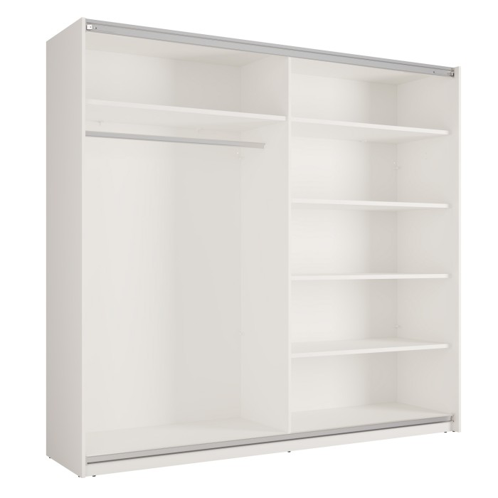 Schrank VENEZIA mit offenem LED-Kleiderschrank und Spiegeln in Mattweiß 221 cm