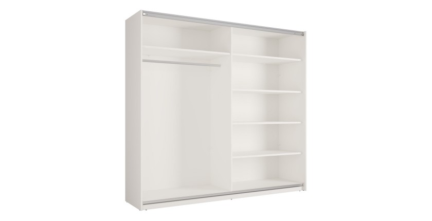 Armoire VENEZIA avec dressing ouvert LED et miroirs blanc mat 221 cm
