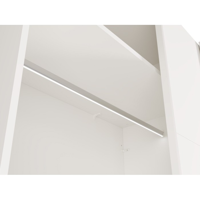 Schrank VENEZIA mit offenem LED-Kleiderschrank und Spiegeln in Mattweiß 221 cm
