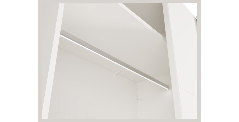 Armoire VENEZIA avec dressing ouvert LED et miroirs blanc mat 221 cm