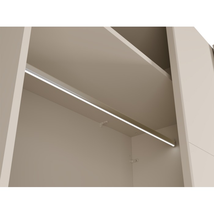Schrank VENEZIA mit offenem LED-Kleiderschrank und versteckten Kaschmirspiegeln 221 cm