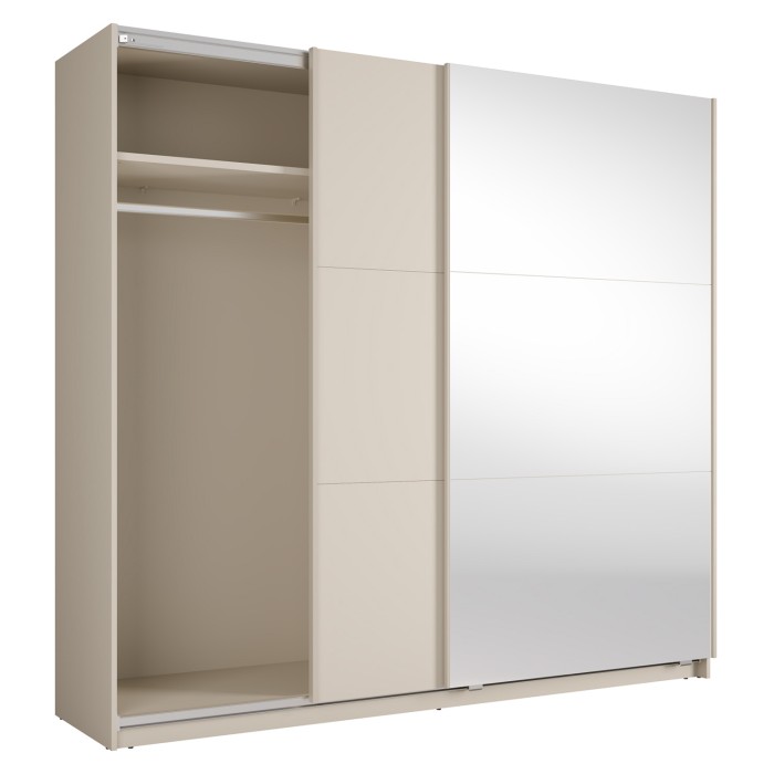 Schrank VENEZIA mit offenem LED-Kleiderschrank und versteckten Kaschmirspiegeln 221 cm