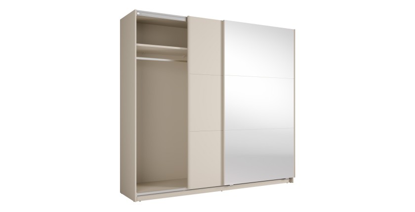 Armoire VENEZIA avec dressing ouvert LED et miroirs cachemire 221 cm