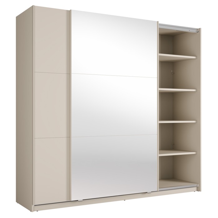 Schrank VENEZIA mit offenem LED-Kleiderschrank und versteckten Kaschmirspiegeln 221 cm