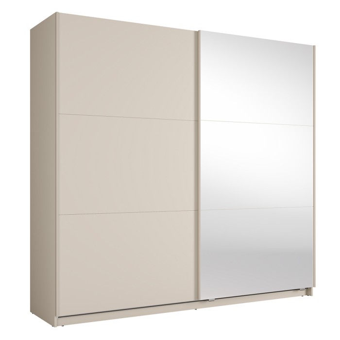 Schrank VENEZIA mit offenem LED-Kleiderschrank und versteckten Kaschmirspiegeln 221 cm