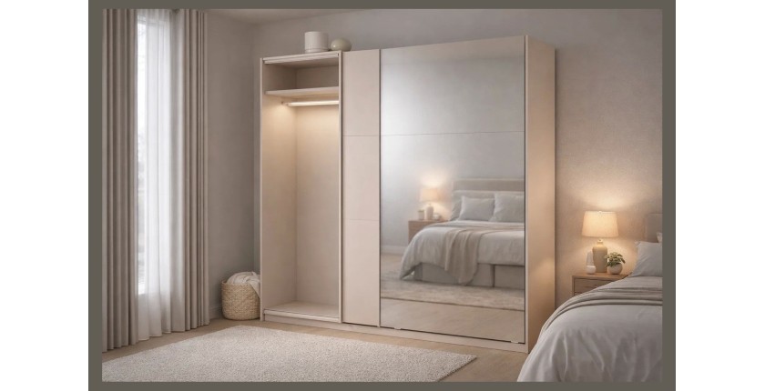 Armoire VENEZIA avec dressing ouvert LED et miroirs cachemire 221 cm