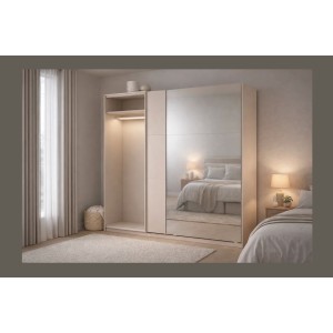 Armoire VENEZIA avec dressing ouvert LED et miroirs cachemire 221 cm