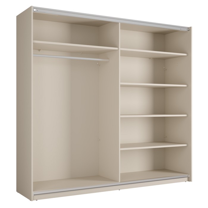 Schrank VENEZIA mit offenem LED-Kleiderschrank und versteckten Kaschmirspiegeln 221 cm