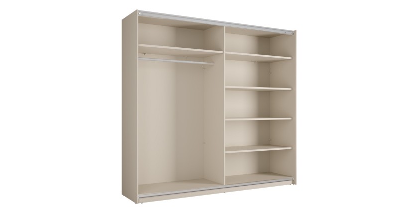 Armoire VENEZIA avec dressing ouvert LED et miroirs cachemire 221 cm