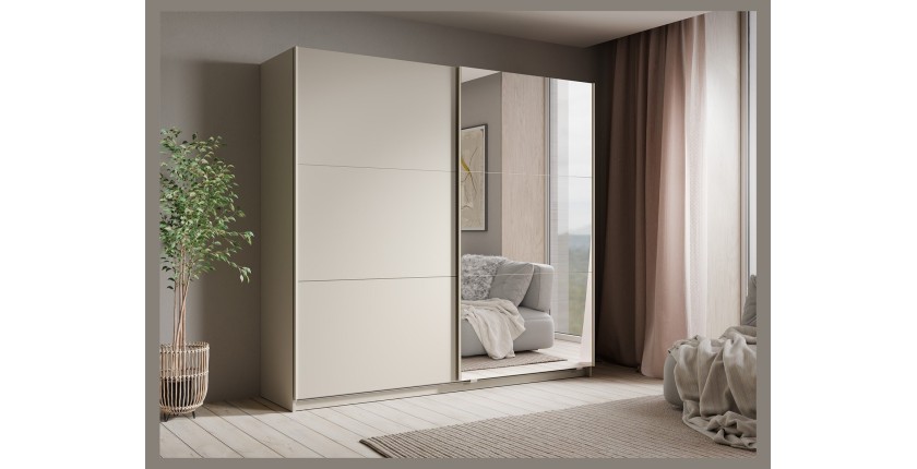 Armoire VENEZIA avec dressing ouvert LED et miroirs cachemire 221 cm