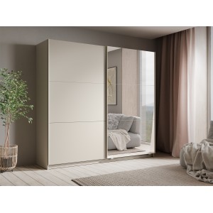 Armoire VENEZIA avec dressing ouvert LED et miroirs cachemire 221 cm