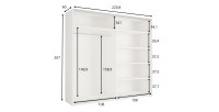 Armoire VENEZIA avec dressing ouvert LED et miroirs cachemire 221 cm