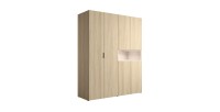 Armoire KAORI 5 portes avec niche LED chêne clair et beige 202 cm