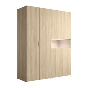 Armoire KAORI 5 portes avec niche LED chêne clair et beige 202 cm